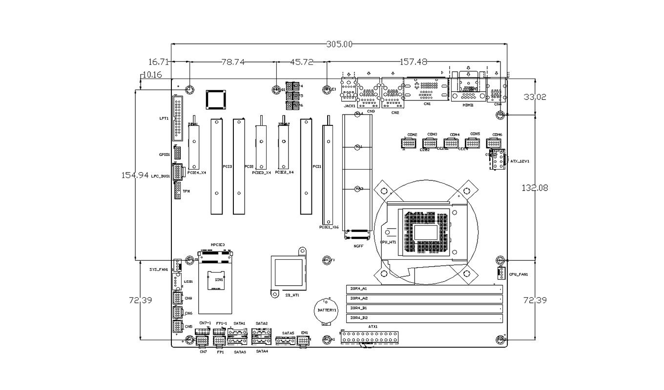 Dimension of ATX-GSB365K Industrial ATX Motherboard Dimension of ATX-GSB365K Industrial ATX Motherboard