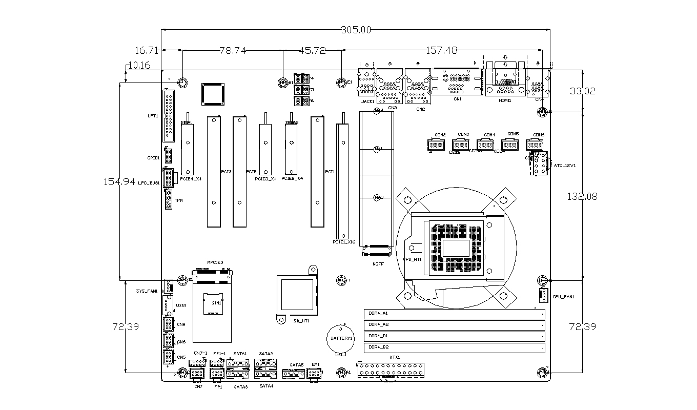 Dimension of ATX-GSH310CK Industrial ATX Motherboard Dimension of ATX-GSH310CK Industrial ATX Motherboard