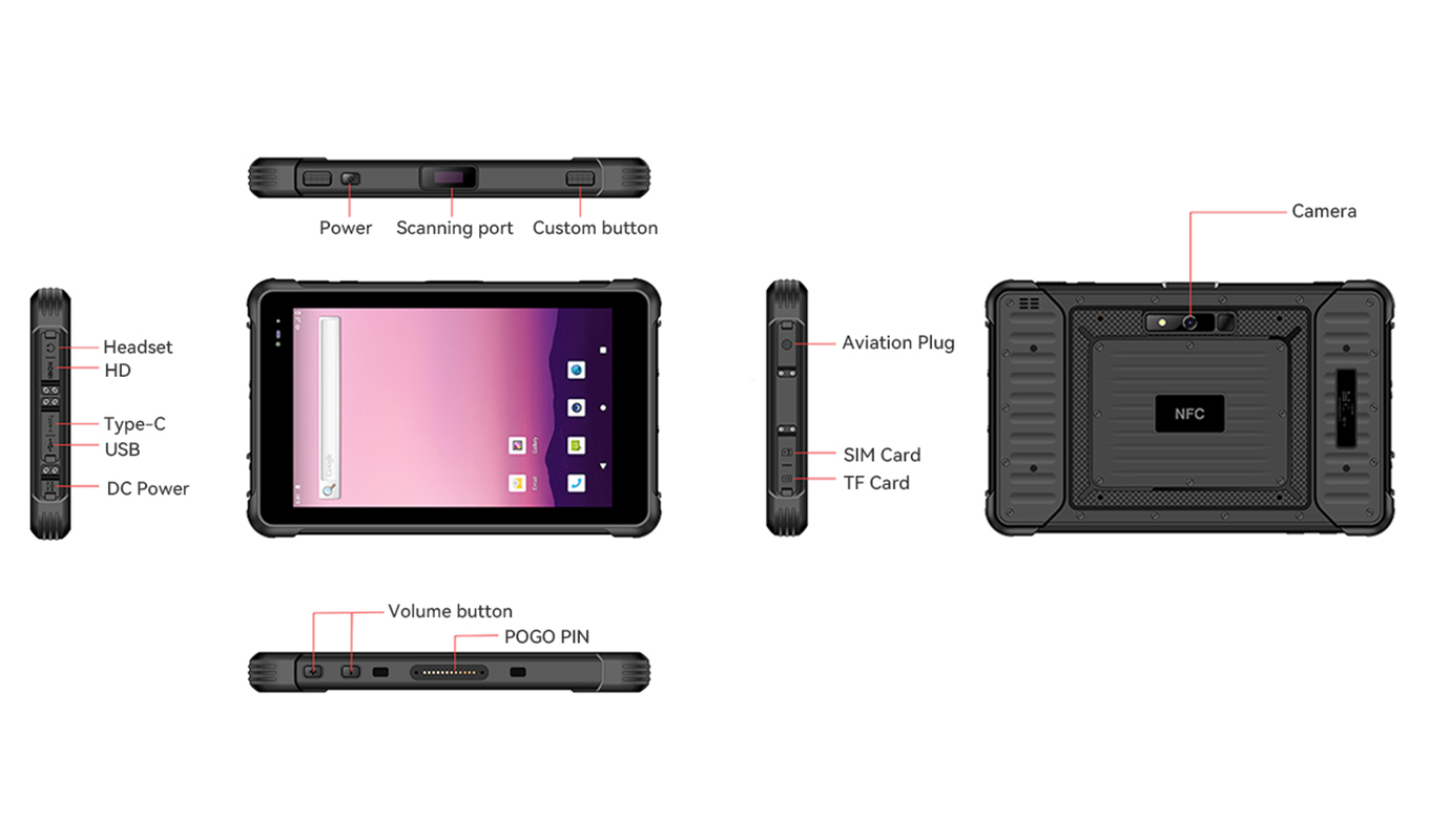 Dimension of 8 Inch 5G MTK 6877 Rugged Tablet Dimension of 8 Inch 5G MTK 6877 Rugged Tablet