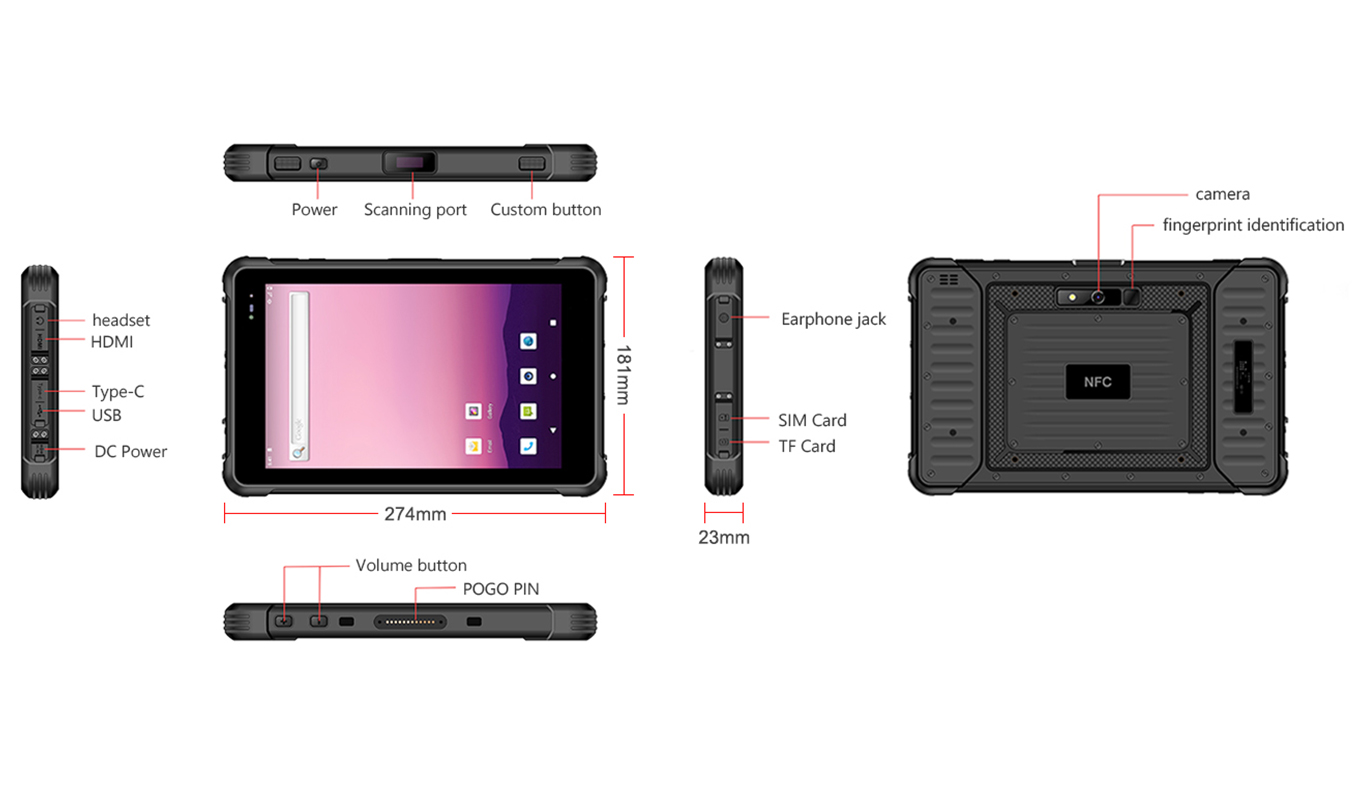 Dimension of 8 Inch MTK 6771 Rugged Tablet Dimension of 8 Inch MTK 6771 Rugged Tablet