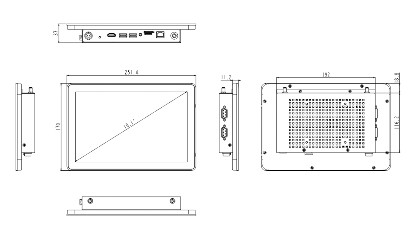Dimension of 10 Inch RK3288 Android Capacitive Panel PC Dimension of 10 Inch RK3288 Android Capacitive Panel PC