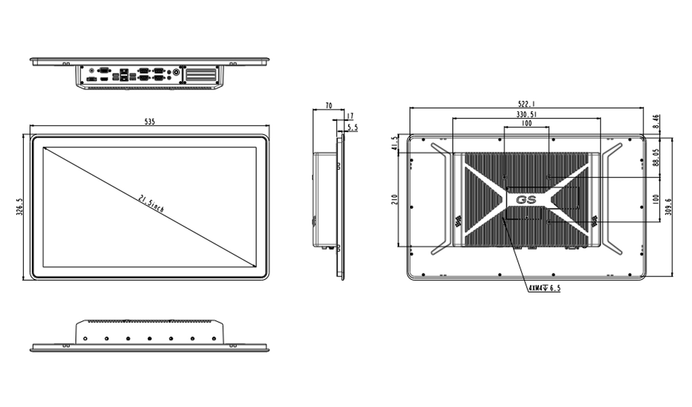 Dimension of 21.5 Inch Inch Celeron J1900 Cableless Capacitive Panel PC Dimension of 21.5 Inch Inch Celeron J1900 Cableless Capacitive Panel PC